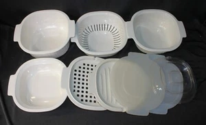 Pentole a vapore per microonde vintage RUBBERMAID LOTTO 9 pezzi 3 qt, 3 coperchi, PULITE!! - Foto 1 di 19