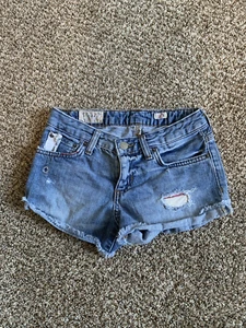 POLO Ralph Lauren Girl’s 10 Cut Off Hem Patriotic Denim Shorts Distressed Stars - Imagen 1 de 13