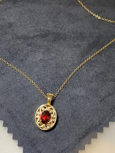 Colgante de oro rosa con motivo floral de granate de 1,00 quilates con fianza potenciadora + cadena de oro 14 K - Imagen 1 de 9