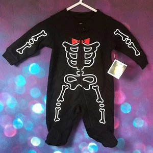 Skeleton White Bones Bowtie Romper Long Sleeve Creeper Halloween Newborn New - Picture 1 of 6