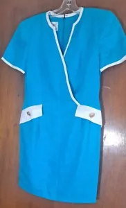 Vtg 80s Designer Arnold Scaasi Dress Turquoise Linen/Shoulder Pads Size 4P - Picture 1 of 17