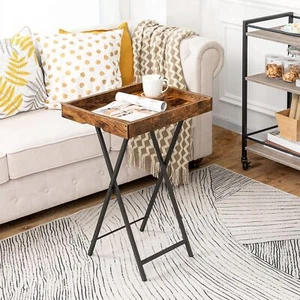 HOOBRO TV Tray Table Folding Table w/ Removable Serving Tray Portable End Table - Picture 1 of 9
