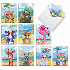20 Assorted Blank Cards (10 Designs, 2 Each) - Animal's Day Off AM6670OCB-B2x10