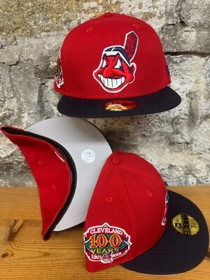 Cleveland Indians Wahoo New Era Fitted Club 59Fifty Two Tone RED NAVY BRIM RARE - Image 1 of 4