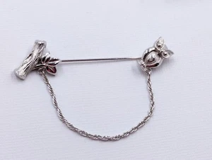 Vintage Estate CROWN TRIFARI Owl Hat or Sweater Pin w/ Chain Silver Tone K211 - Picture 1 of 11