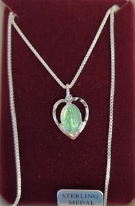 VTG 18" Chapel Sterling Silver Enamel Miraculous Medal Mary Heart Pendant - Picture 1 of 3
