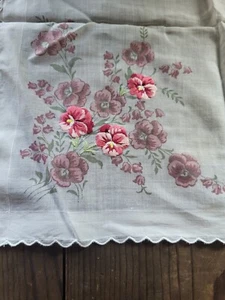 Vtg Hand Embroidered Hankie Lady's Handkerchief Pink Floral Appx 13" Incomplete - Picture 1 of 7