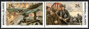 MARSHALL ISLANDS, SCOTT # 249-250, ATTACHED PAIR OF ROTTERDAM & BELGIUM INVADED - Picture 1 of 1
