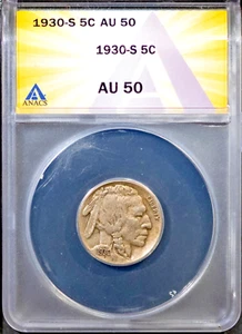 1930-S 5C Indian Head Buffalo Nickel AU 50 ANACS # 7644896 - Picture 1 of 2