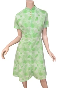 Mod Mini Dress 1970s Mock Neck Green Cream Vintage Hippie Disco Spring Indie - Picture 1 of 10