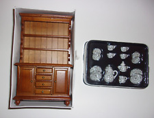 1:12 SCALE DOLLHOUSE MINIATURE 16 piece Dinnerware Set & Wooden Kitchen Cabinet