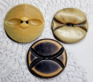 3 Lg Vintage Celluloid Coat Buttons w/ Turned Designs ~ 1-5/16" & almost 1-7/16" - Picture 1 of 6