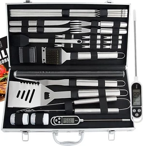 ROMANTICIST 28pc BBQ Accessories Set with Thermometer - The Very Best Grill Gift - Picture 1 of 7