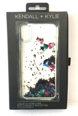 NEW iPhone X CASE Kendall + Kylie Clear Black Glitter Liquid Cherries Floating - Image 1 of 4