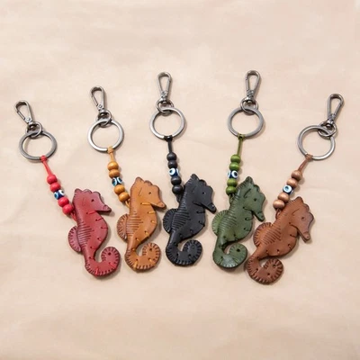 皮革海马钥匙扣-手工海洋动物袋小饰品礼物 — 第 1/4 张图片