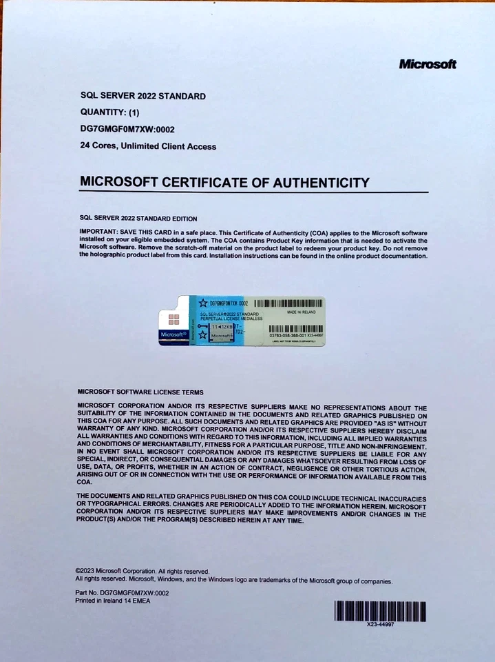 Microsoft SQL Server Standard 2022 (24 Core Unlimited User CAL incluye) Foto 1 de 1