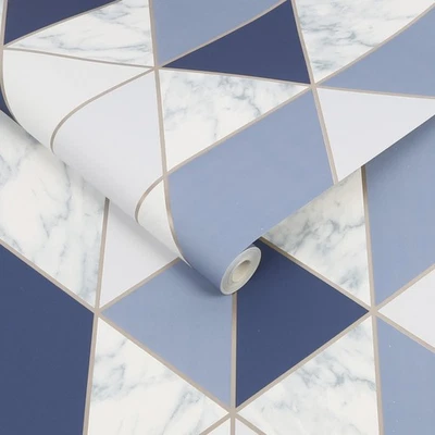 Sublime Marble Geo Wallpaper Blue 108295 - Image 1 of 3