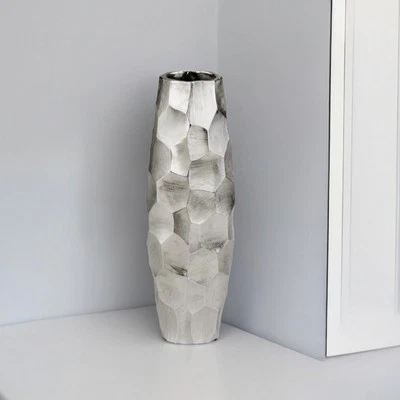 14" Aluminum Silver Faceted Geometric Cylinder Table Vase - Image 1 of 4