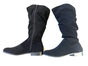 Style & Co Knee High Scrunched Boots Kelimae Women's Sz 7.5 Black Suede Side Zip - Picture 1 of 6