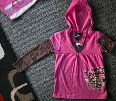 Bobby Jack 2-Fer Hooded Shirt Girl's Large Pink If Mommy Says No Ask Daddy New - Image 1 of 2