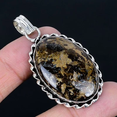 Кулон ручной работы с серебряным покрытием из бронзита 925 пробы 2,17 дюйма - Изображение 1 из 3