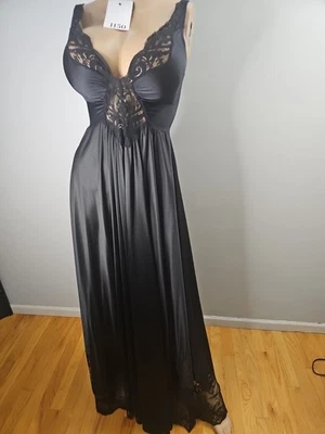 Винтажная ночная рубашка Olga Black Full Sweep с кружевным подолом стиль 92270 размер средний - Изображение 1 из 4