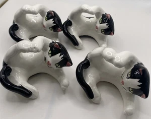 Juego De Colección De 4 Servilleteros Estatuilla Gato Negro/Blanco China Hueso Fino? - Imagen 1 de 15