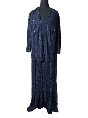 Alex Evenings Navy Blue Lace Sequin Gown With Jacket Sz 16 Formal Wedding - Image 1 of 4