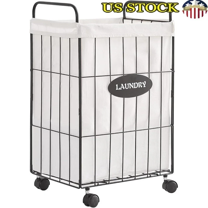 Rolling Laundry Hamper W/ Lockable Wheels Folding Storage Basket Organizer New - Image 1 of 4