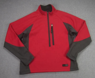 REI 1/2 拉链套衫女式小号红色灰色华夫格针织羊毛 Polartec — 第 1/4 张图片