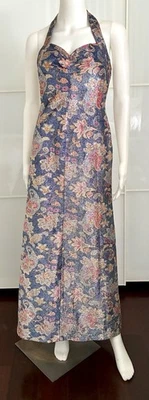 Vintage 60/70s Lurex Floral Halter Maxi Dress S/M  - Image 1 of 4