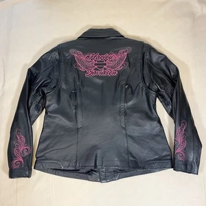 Harley-Davidson Womens Leather Short Jacket Pink Wings Embellished 97068-11VW - Picture 1 of 11