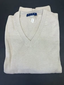 Vintage Peruvian 100% Cotton Knit V-Neck Tan Sweater New - Picture 1 of 10