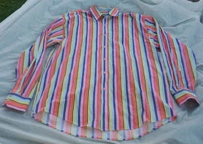 B by Brooklyn Xpress Striped Button Down Men's Size XL Colorful Collar - Image 1 of 4
