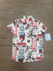 Marvel Comics Shirt Youth Size L(10-12) Button Up Short Sleeve Superhero School - Picture 1 of 11