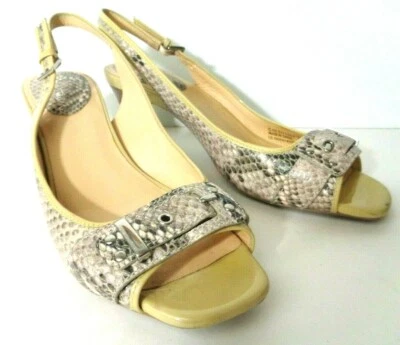 Zapatos COLE HAAN US 7B Taupe Serpiente Cuero Caramelo Charol Punta Abierta Tacones Foto 1 de 4