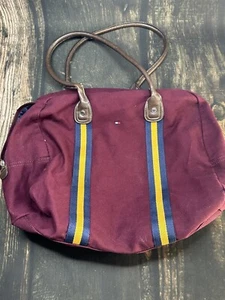 Tommy Hilfiger Shoulder bag Duffle Tote Purple Canvas Purse Inside Pocket Zipper - Picture 1 of 9