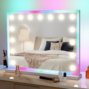 Puluomis Specchio Da Trucco con LED Illuminazione RGB Telaio a diamante 10X USB - Foto 1 di 15