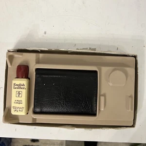 Genuine English Leather Mens Black Trifold Wallet, Never Used. Damaged Box. - Picture 1 of 4