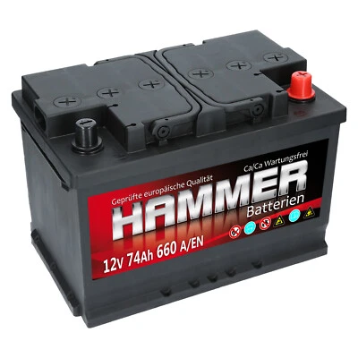 HAMMER 12V 74 Ah 660A EN Autobatterie ersetzt 66Ah 68Ah 70Ah 72Ah 75Ah 80Ah 85Ah - Bild 1 von 4