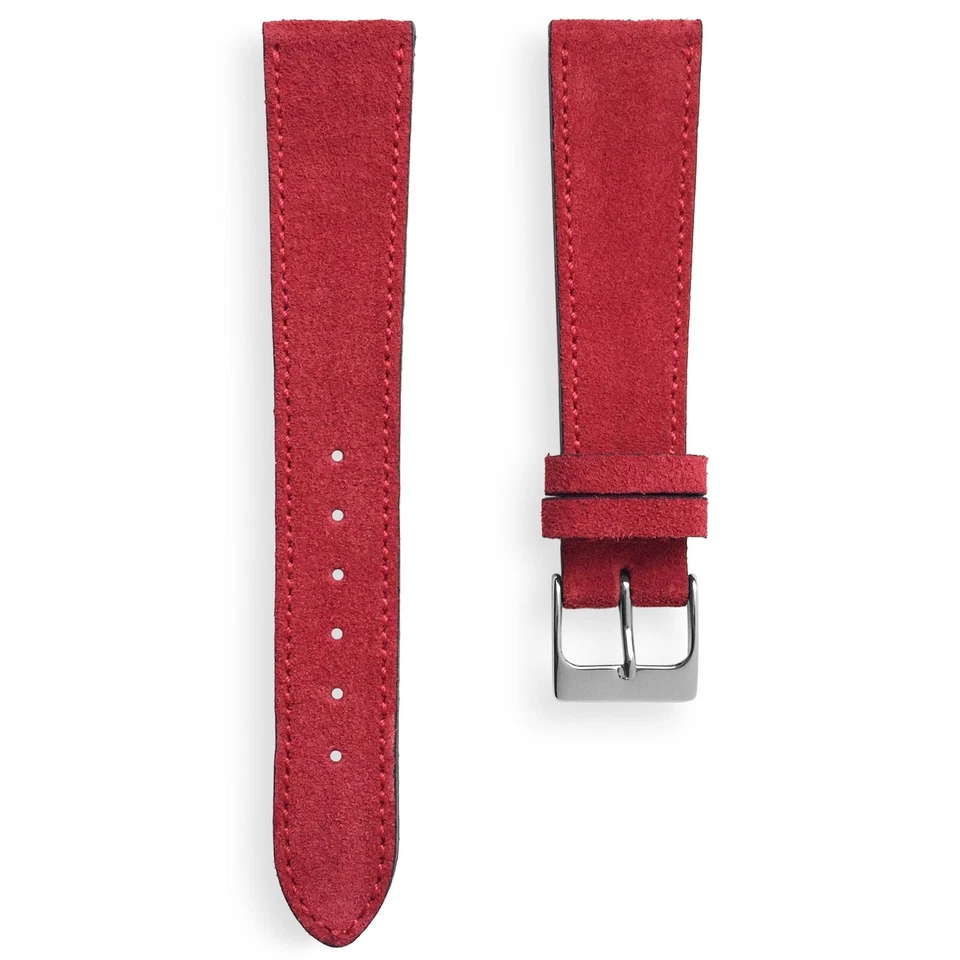 20mm Red Suede German Calf Leather Watch Band Strap with Matching Stitch Foto 1 de 4