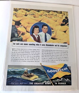 1943 WW2 Captain Rickenbacker rescued by Goodyear raft Print Ad - Picture 1 of 4