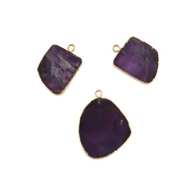 Fancy Shape Natural Purple Amethyst Gold Plated DIY Making Connectors Lot 3 Pcs - Image 1 of 3