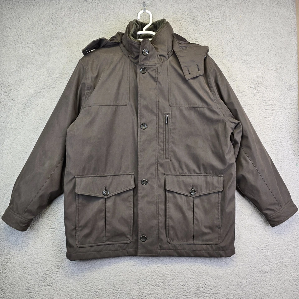 London Fog Chore Jacket Men's XL Brown Barn Winter Coat Faux Fur Collar Hooded - Image 1 of 4