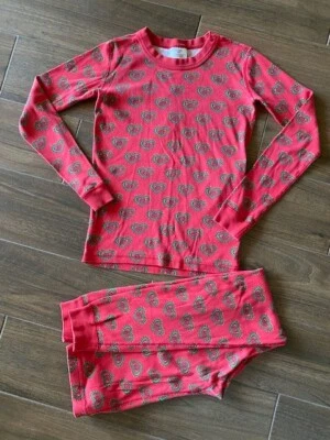 Hanna Andersson Girl PJ Soft Organic Cotton Pajamas Red with Green Hearts 150 12 - Image 1 of 3