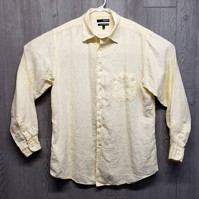 Murano Shirt Mens Large Linen Button Up Yellow Pocket Fine European Long Sleeve  - Image 1 of 4