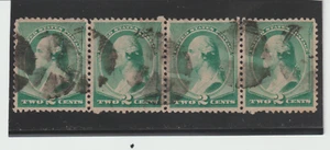 U.S.Scott #213 Used Strip of 4 Fancy  CXL 2c Washington Great Centering - Picture 1 of 1