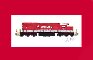RJ Corman SD40-2 #7074 Rojo y Gris 11""x17"" Estampado Enmarañado Andy Fletcher Firmado - Imagen 1 de 1