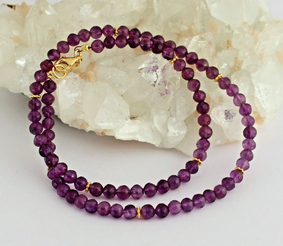 Ametista Catena Collana Pietre Preziose Sfaccettata Lilla Circa 45 CM - Immagine 1 di 3