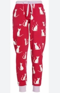 Peter Alexander Red Cuffed Pj Pants with White Cat Purple Trim Medium - Picture 1 of 1